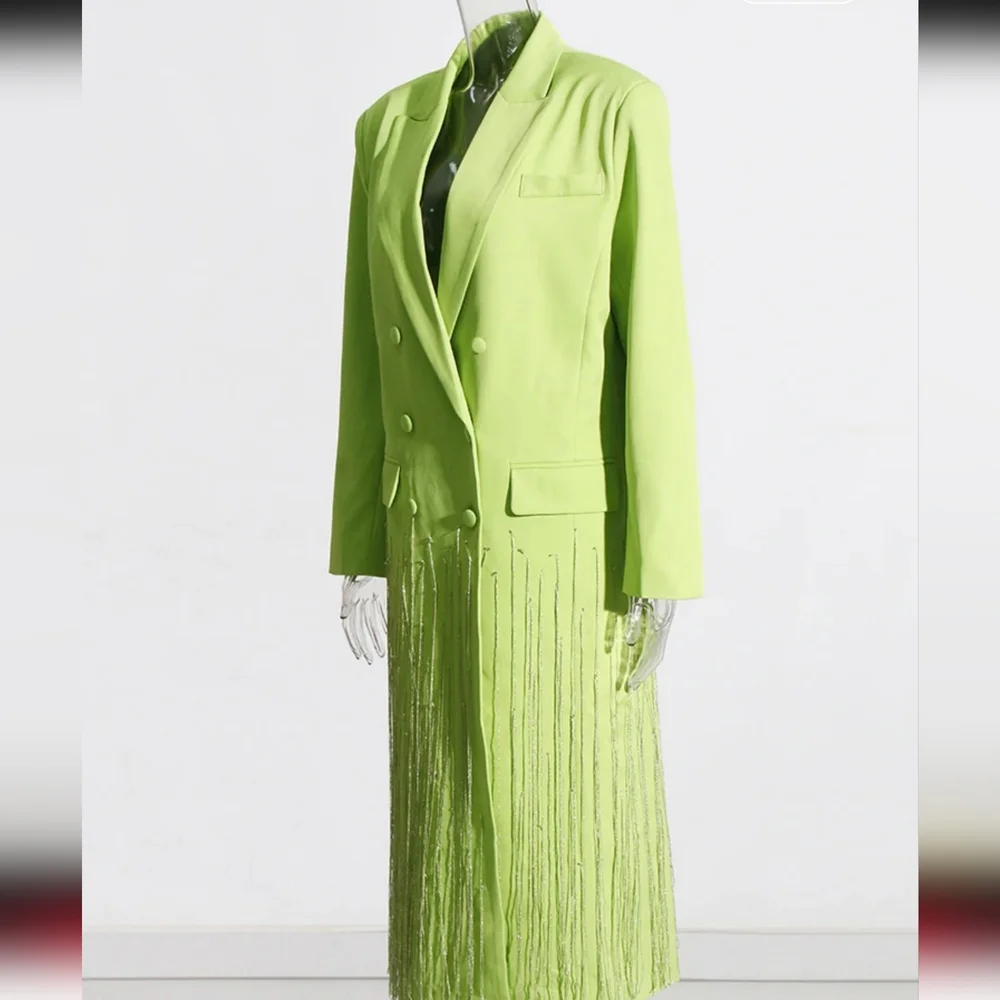 Patchwork Tassel Jackets For Women Notched Collar Long Sleeve High Waist - Picture 5 of 8